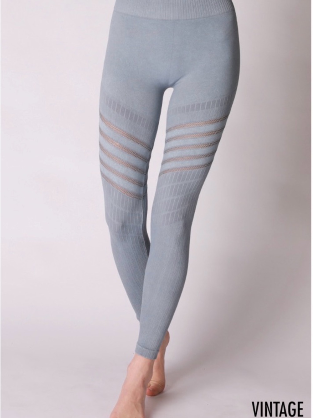 NEW Bluestone Gray Vintage Wash Mesh Panel Design Leggings